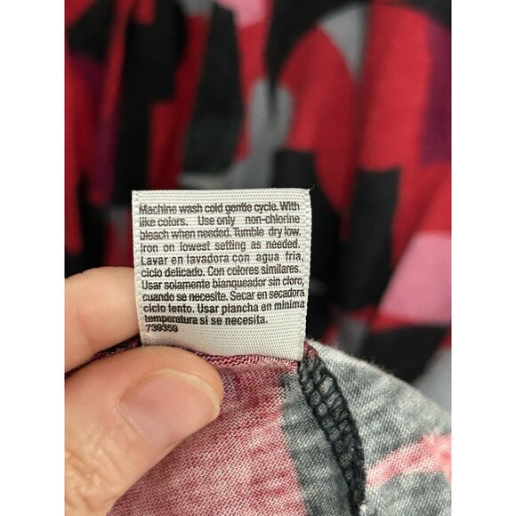 A.N.A A New Approach Geometric 3/4 Sleeve Top Red Black Sz 2X Scoop Neck Pleated - Picture 8 of 10